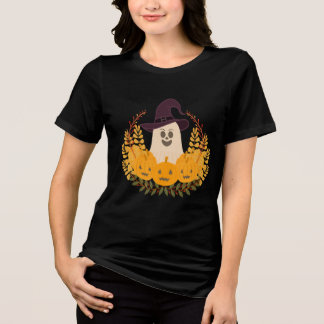 Gruseliger Süßer Geist Und Kürbisse Herbstkranz Tri-Blend Shirt