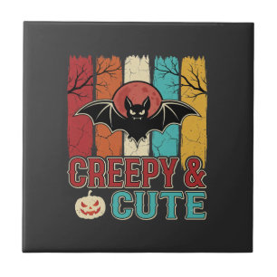 Gruseliger süßer Halloween-Fledermaus Retro-Grafik Fliese