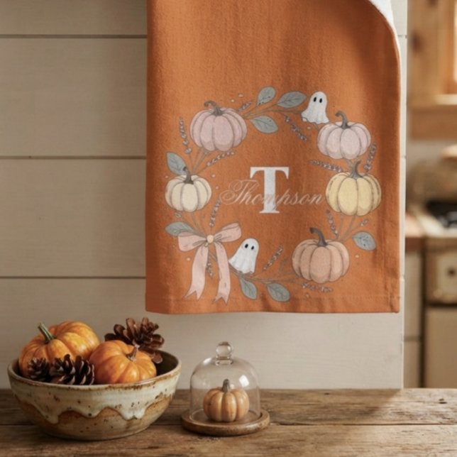 Gruseliger Süßer Kürbis Geist Herbst Monogramm Handtuch (Von Creator hochgeladen)