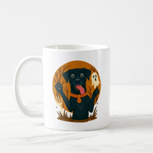 Gruseliger süßer schwarzer Hund mit Geist  Kaffeetasse