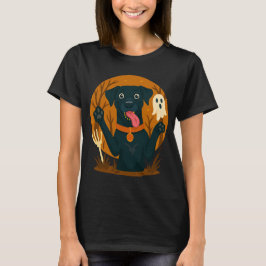 Gruseliger süßer schwarzer Hund mit Geist  T-Shirt