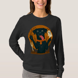 Gruseliger süßer schwarzer Hund mit Geist  T-Shirt