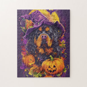 Gruseliger Tibet-Mastiff-Hund Halloween Hexe Kürbi Puzzle