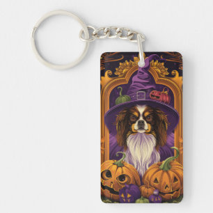 Gruseliger Tibetischer Spaniel Hund Halloween Hexe Schlüsselanhänger