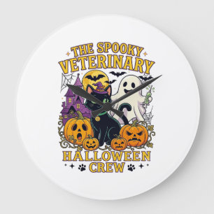 Gruseliger Tierarzt Halloween Crew Schwarze Katze Große Wanduhr