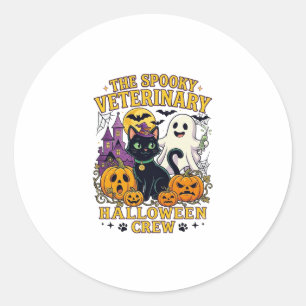 Gruseliger Tierarzt Halloween Crew Schwarze Katze Runder Aufkleber