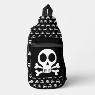gruseliger Totenkopf auf schwarzem Hintergrund Crossbody Bag