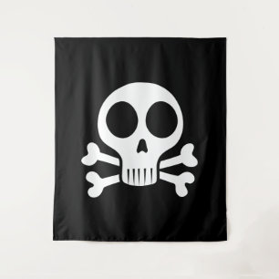 gruseliger Totenkopf auf schwarzem Hintergrund Wandteppich