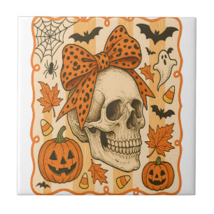 Gruseliger Totenkopf Halloween Fliese