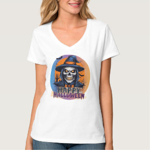 Gruseliger Totenkopf-Hexen-Halloween-Kunst-88888 T-Shirt