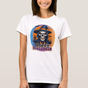 Gruseliger Totenkopf-Hexen-Halloween-Kunst-88888 T-Shirt
