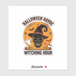 Gruseliger Totenkopf-Mond Vintage-Halloween-Hexenh Aufkleber