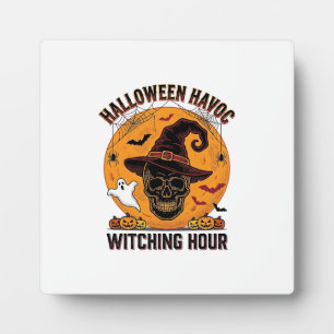Gruseliger Totenkopf-Mond Vintage-Halloween-Hexenh Fotoplatte