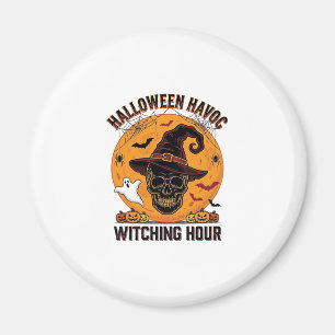 Gruseliger Totenkopf-Mond Vintage-Halloween-Hexenh Magnet
