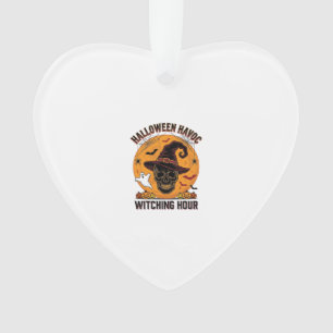 Gruseliger Totenkopf-Mond-Vintage-Halloween-Hexenh Ornament