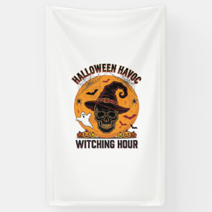 Gruseliger Totenkopf-Mond-Vintage-Hexenhut-Desi Banner
