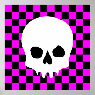 Gruseliger Totenkopf & Schachbrett (Schwarz & Hell Poster