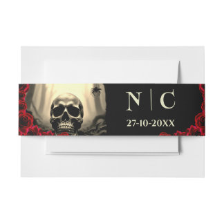 Gruseliger Totenkopf und rote Rosen Halloween-Hoch Einladungsbanderole