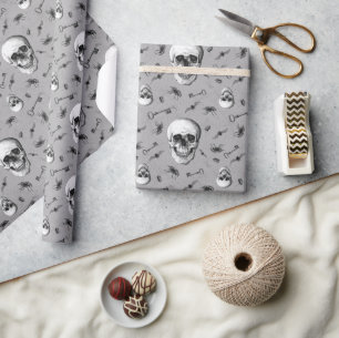Gruseliger Totenkopf- und Spinnenmuster Halloween Geschenkpapier