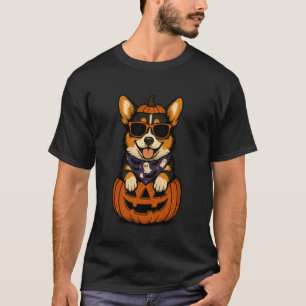 Gruseliger Tri-Farben-Corgi-Kürbis-Halloween-Hunde T-Shirt