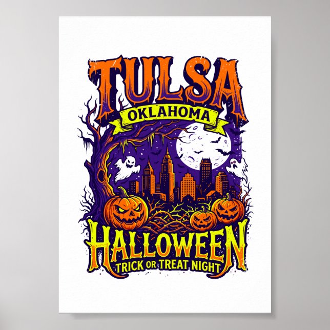 Gruseliger Tulsa Oklahoma Halloween Streich oder S Poster (Vorne)