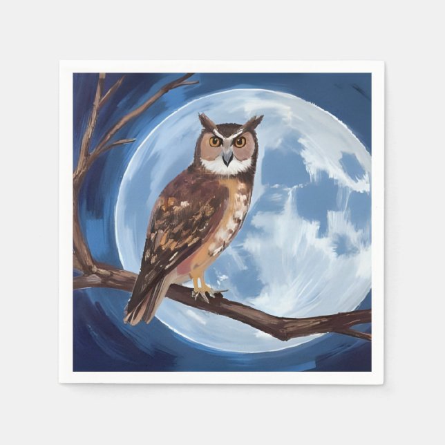 Gruseliger Uhu Vollmond Halloween Serviette (Vorderseite)