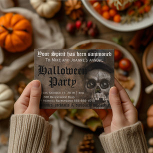 Gruseliger Unheimlicher Schädel mit Hut Halloween Einladung