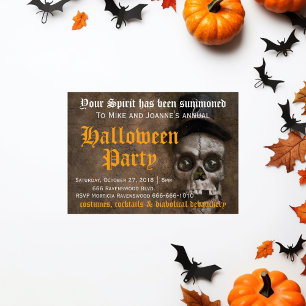 Gruseliger Unheimlicher Schädel mit Hut Halloween  Einladung