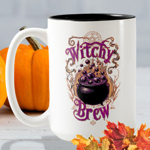 Gruseliger Vintage-Kessel Halloween-Hexengetränk Zweifarbige Tasse