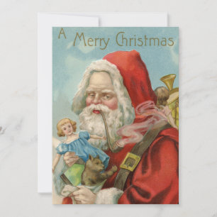 Gruseliger Vintage-Weihnachtsmann-Rauchpfeifen-Spi Feiertagskarte