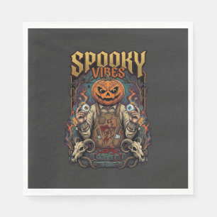 Gruseliger Vires Halloween-Kürbiskopf hält Augapfe Serviette
