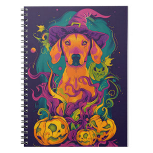 Gruseliger Vizsla-Hund Halloween-Hexe und Kürbis Notizblock