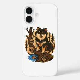Gruseliger Waldhund mit Totenköpfen Horror Kunst iPhone 16 Hülle