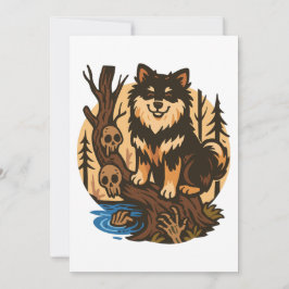 Gruseliger Waldhund mit Totenköpfen Horror-Kunst Einladung