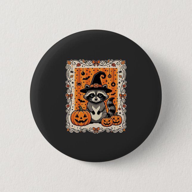Gruseliger Waschbär Halloween-Kürbis-Design_1 Button (Vorderseite)