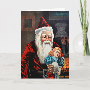 Gruseliger Weihnachtsmann mit Puppe Vintage Weihna Feiertagskarte