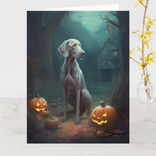 Gruseliger Weimaraner mit Kürbissen Halloween Karte