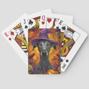 Gruseliger Windhund-Hund Halloween-Hexe und Kürbis Spielkarten