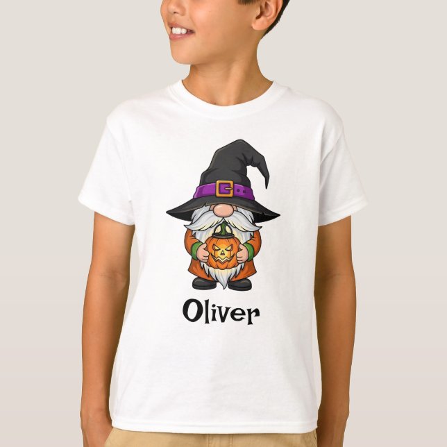 Gruseliger Zauberer-Gnom Halloween T-Shirt (Vorderseite)