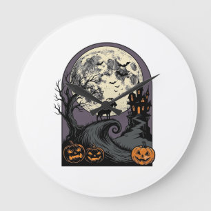 Gruseliger Ziegenmond Vintage-Halloween-Silhouette Große Wanduhr
