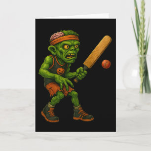 Gruseliger Zombie Cricket-Spieler Halloween-Party- Karte