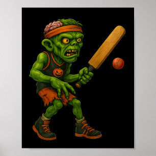 Gruseliger Zombie Cricket Spieler Halloween Party Poster