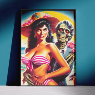 Gruseliger Zombie-Strand-Pin-up Poster