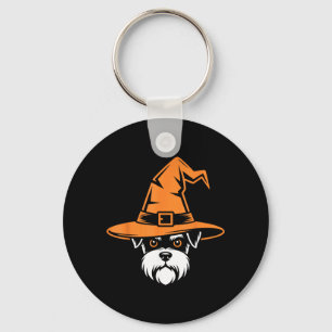 Gruseliger Zwergschnauzer-Hexenhut Halloween-Hund Schlüsselanhänger