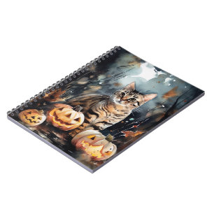 Gruseliges Halloween Bengal Katze mit Kürbissen Notizblock