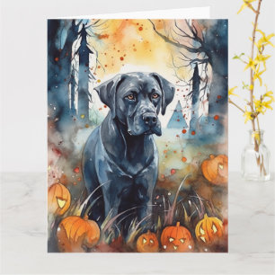 Gruseliges Halloween Cane Corso mit Kürbissen Karte