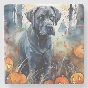 Gruseliges Halloween Cane Corso mit Kürbissen Steinuntersetzer
