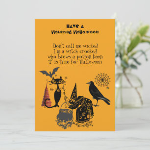 Gruseliges Halloween-Gedicht Schwarze Katze Rabe H