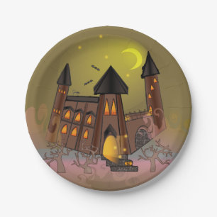 Gruseliges Halloween-Hexenhaus und Vampirschloss Pappteller