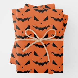 Gruseliges Halloween Jack OLantern schwarzes Gesic Geschenkpapier Set